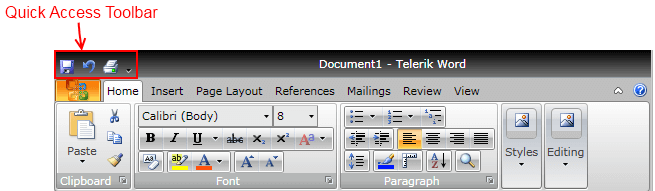 WPF RadRibbonView Quick Access ToolBar Overview