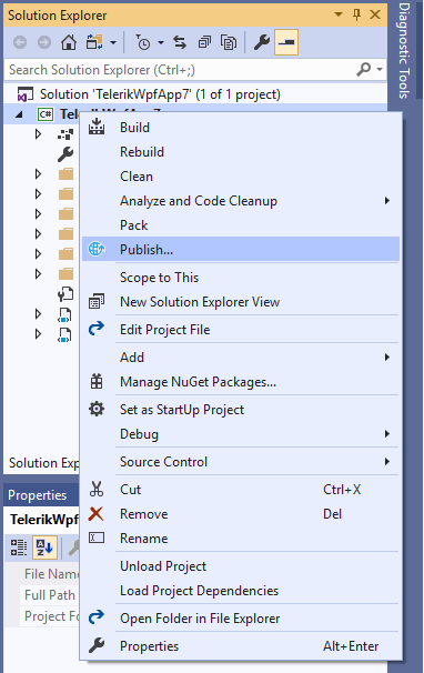 WPF Select Project Publish Option