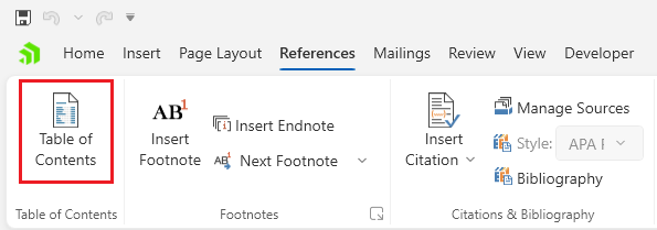 An image showing the button that opens the table of contents dialog of RadRichTextBox for WPF