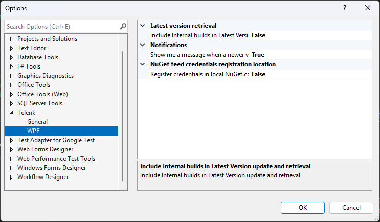 VSExtensions Options Dialog Product Specific