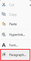An image showing the context menu that opens the paragraph properties dialog of RadRichTextBox for WPF