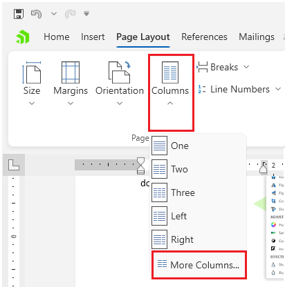 An image showing the button that opens the section columns dialog of RadRichTextBox for WPF