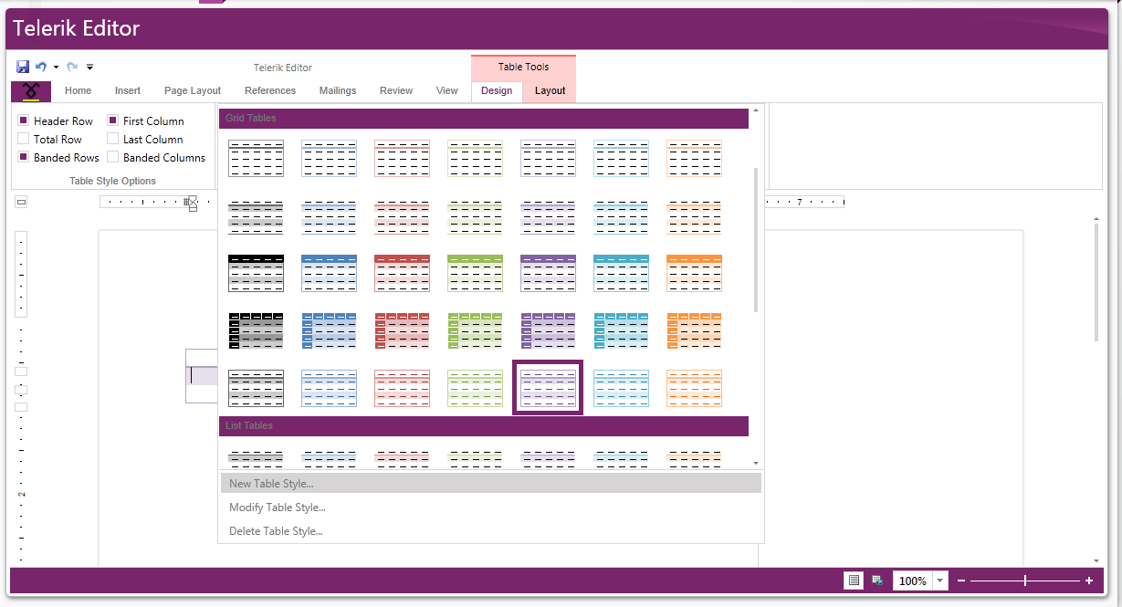 Rad Rich Text Box UI For Applying Formatting Table Styles Gallery 02