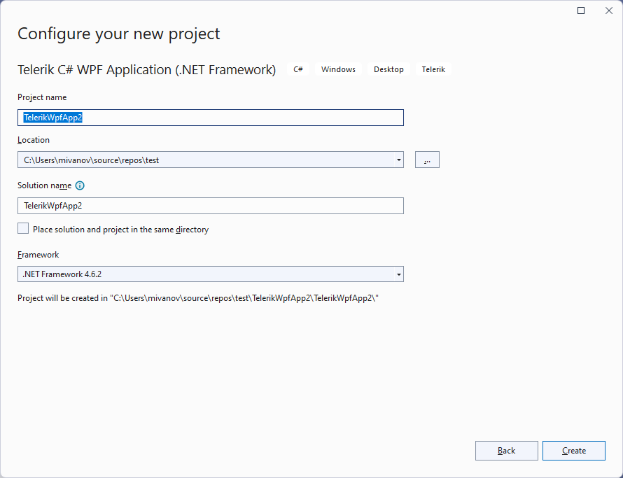 Creating new Telerik application