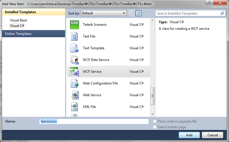WPF RadTimeBar Add WCF Service