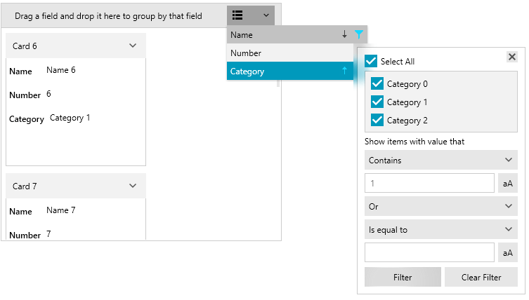 WPF RadCardView Customized FiltertingControl