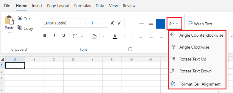 WPF RadSpreadsheet Text Orientation ribbon button