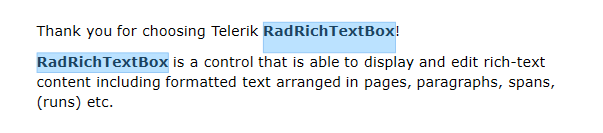 Selection in RadRichTextBox