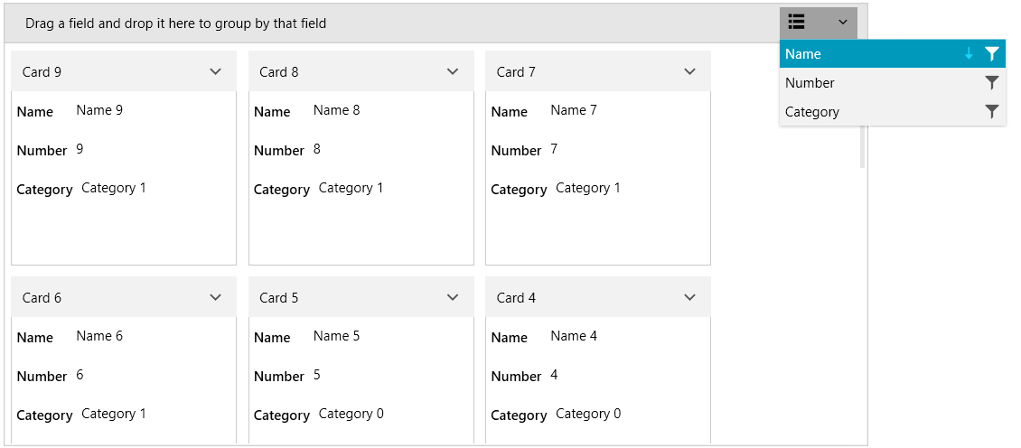 WPF RadCardView RadCardView sorting