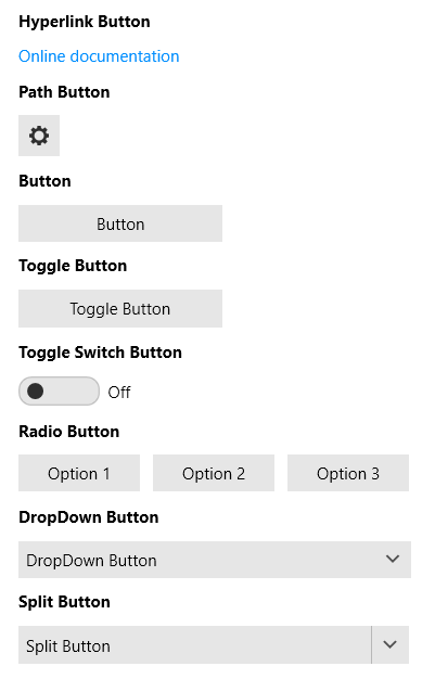 WPF RadButtons RadButtons with the Fluent theme