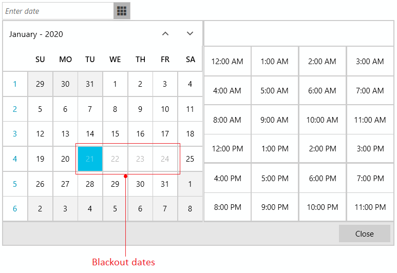 WPF RadDateTimePicker with Blackout Dates