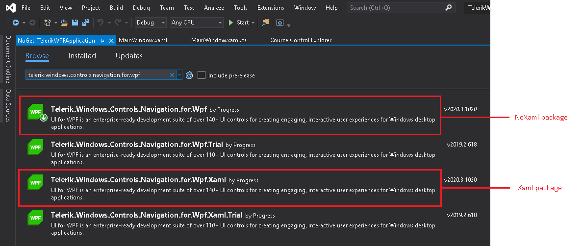 WPF Telerik Xaml and NoXaml Packages
