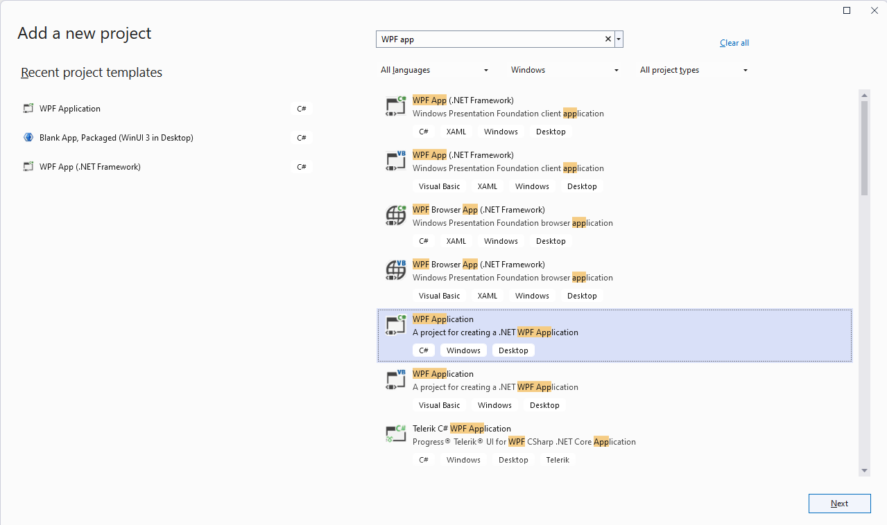 WPF Creating new project