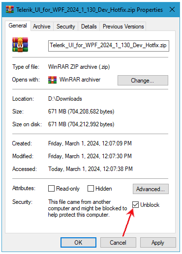 WPF Unblock .zip archive