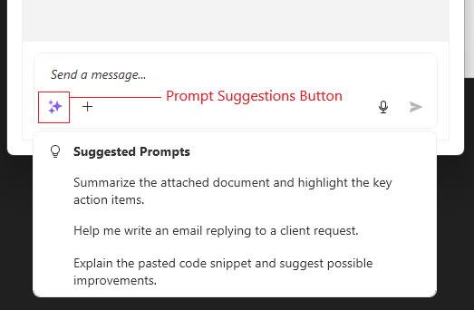 A picture showing the suggested prompts list