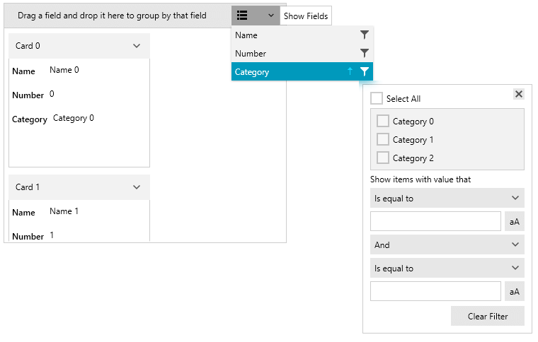 WPF RadCardView Hidden filtering button
