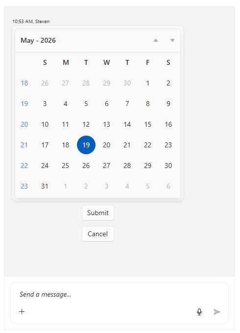 CalendarMessage with CancelResponseAction