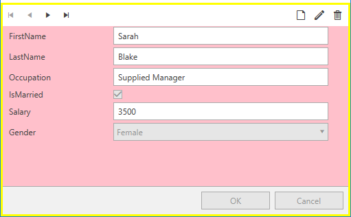 RadDataForm with custom style in the Office2016 theme