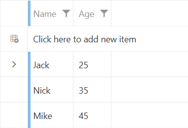 The new row of RadGridView for inserting data
