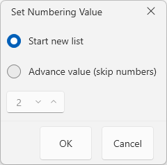An image showing the list numbering dialog of RadRichTextBox for WPF