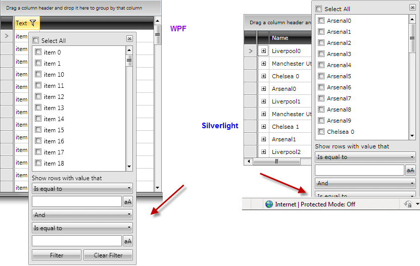 troubleshooting filtering boundaries Telerik WPF DataGrid
