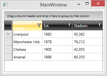 Telerik WPF DataGrid-troubleshooting-styling-custom-header-Problem