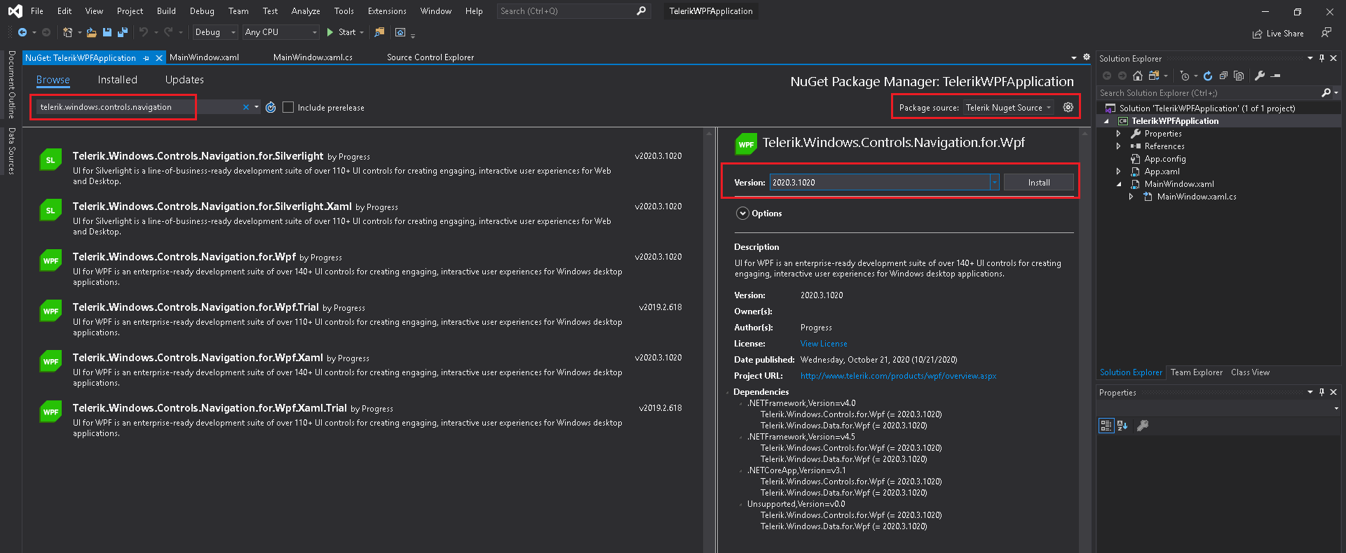 WPF Install Telerik Navigation Package
