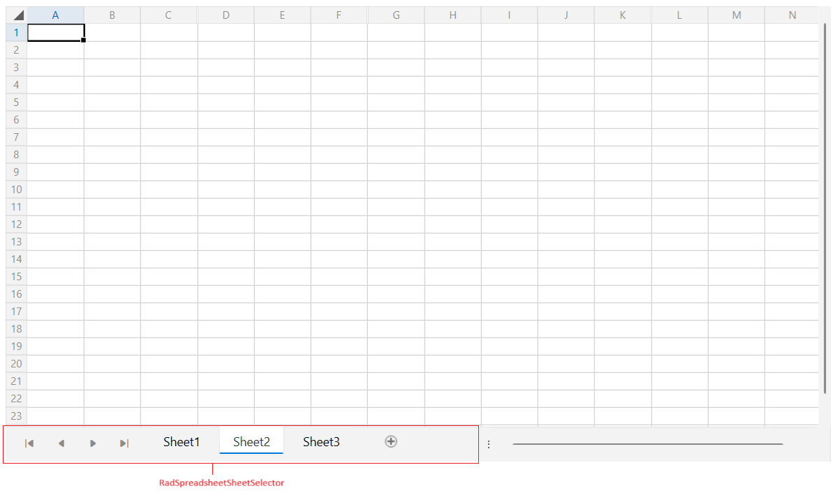 A picture showing the WPF RadSpreadsheet with its RadSpreadsheetSheetSelector