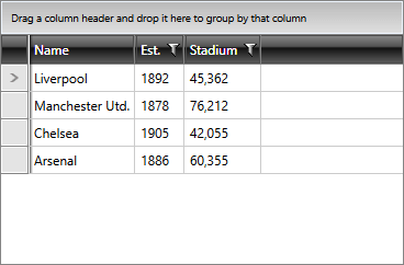The Name column with disabled filtering