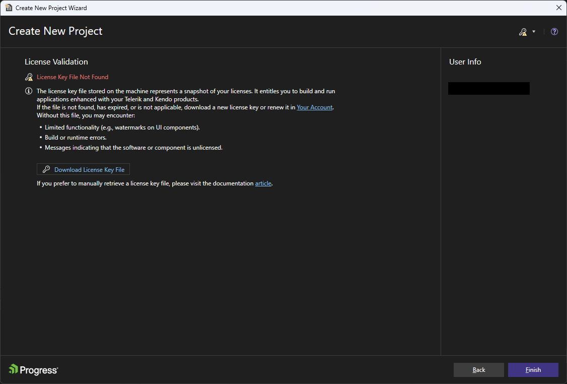 License validation screen