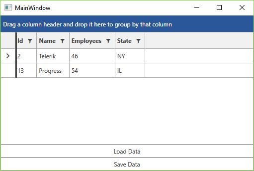 The populated RadGridView