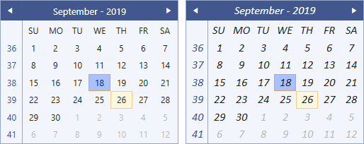 RadCalendar with modified FontSize and FontFamiliy