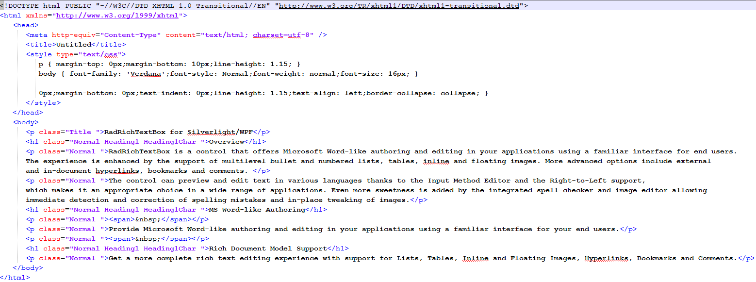 RadRichTextBox Formats And Conversion Html 01