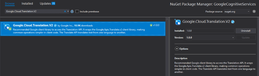 Google Translation Nuget