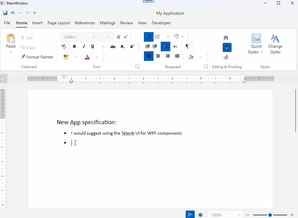 Gif showing how to use the Telerik WPF Smart RadRichTextBox application