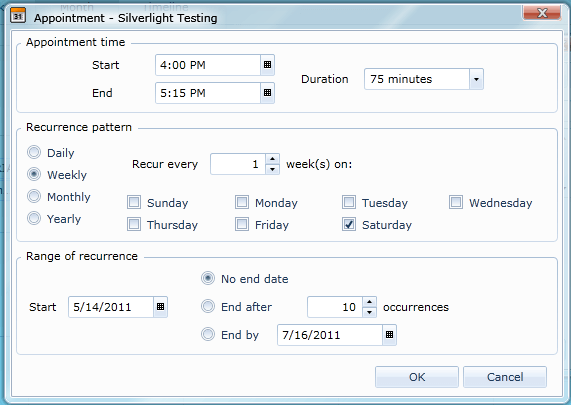 RadScheduleView EditRecurrenceDialog