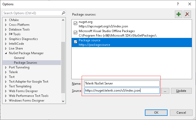 WPF Telerik NuGet Server Address