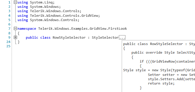 RadSyntaxEditor with a registered CSharpFoldingTagger