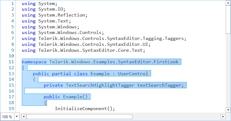 RadSyntaxEditor with selected text
