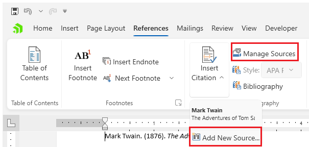 An image showing the button that opens the bibliographic references dialog of RadRichTextBox for WPF