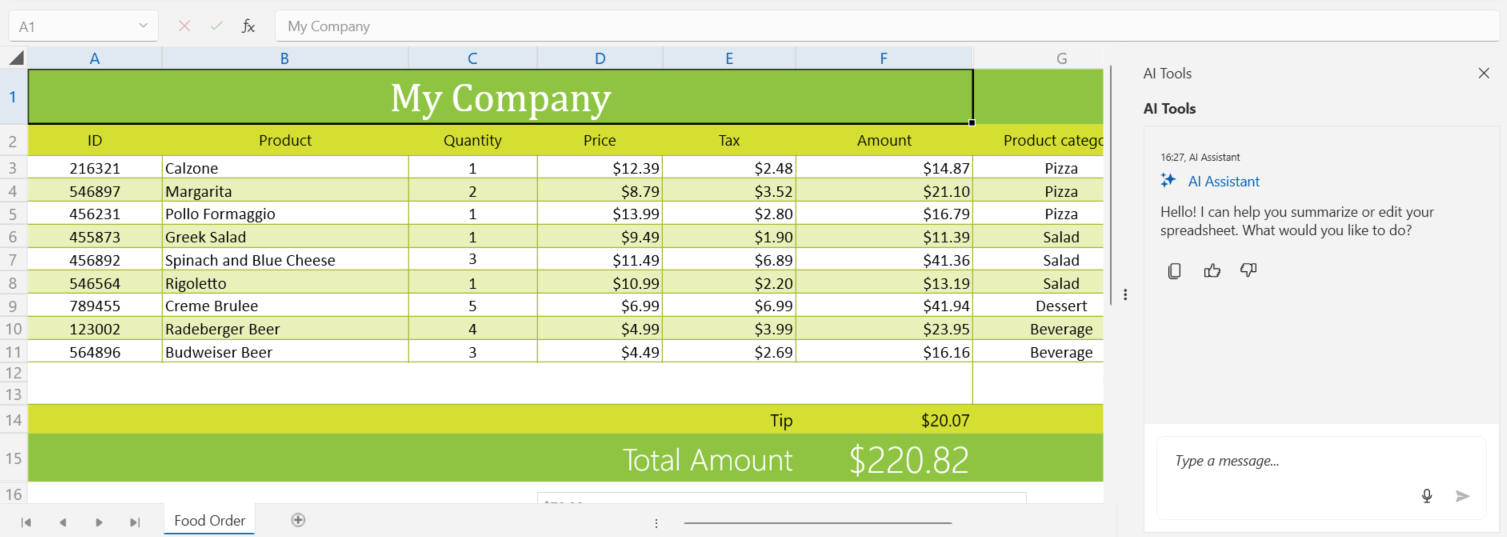 RadSpreadsheet AI Summarization