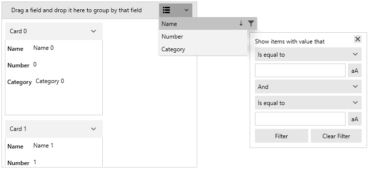 WPF RadCardView Hidden the distinct values list