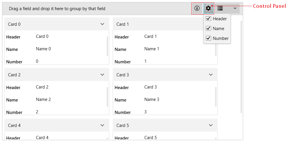 WPF RadCardView CardView Control Panel