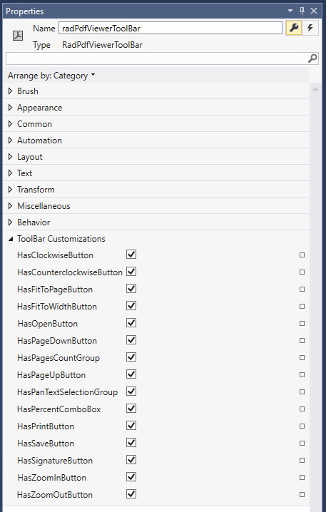 WPF RadPdfViewer Choose the components you would like to use