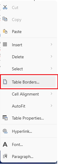 An image showing the button that opens the table borders dialog of RadRichTextBox for WPF