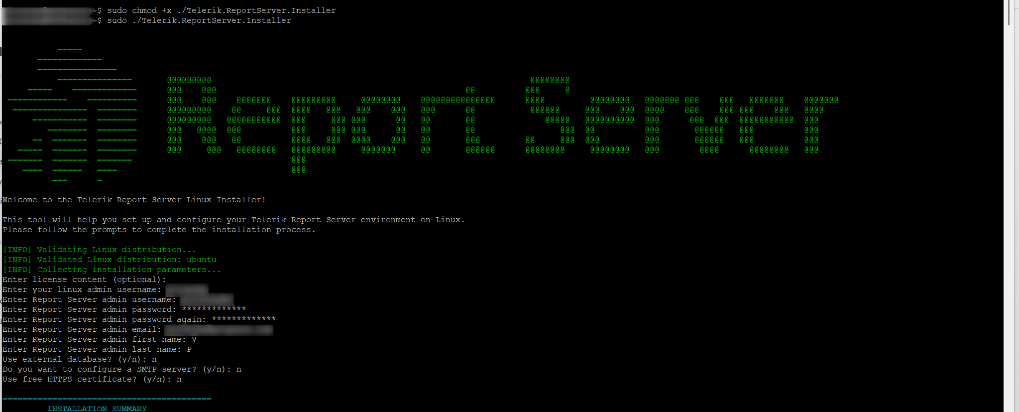 A Preview of a Successful Start of the Report Server Linux CLI Installer