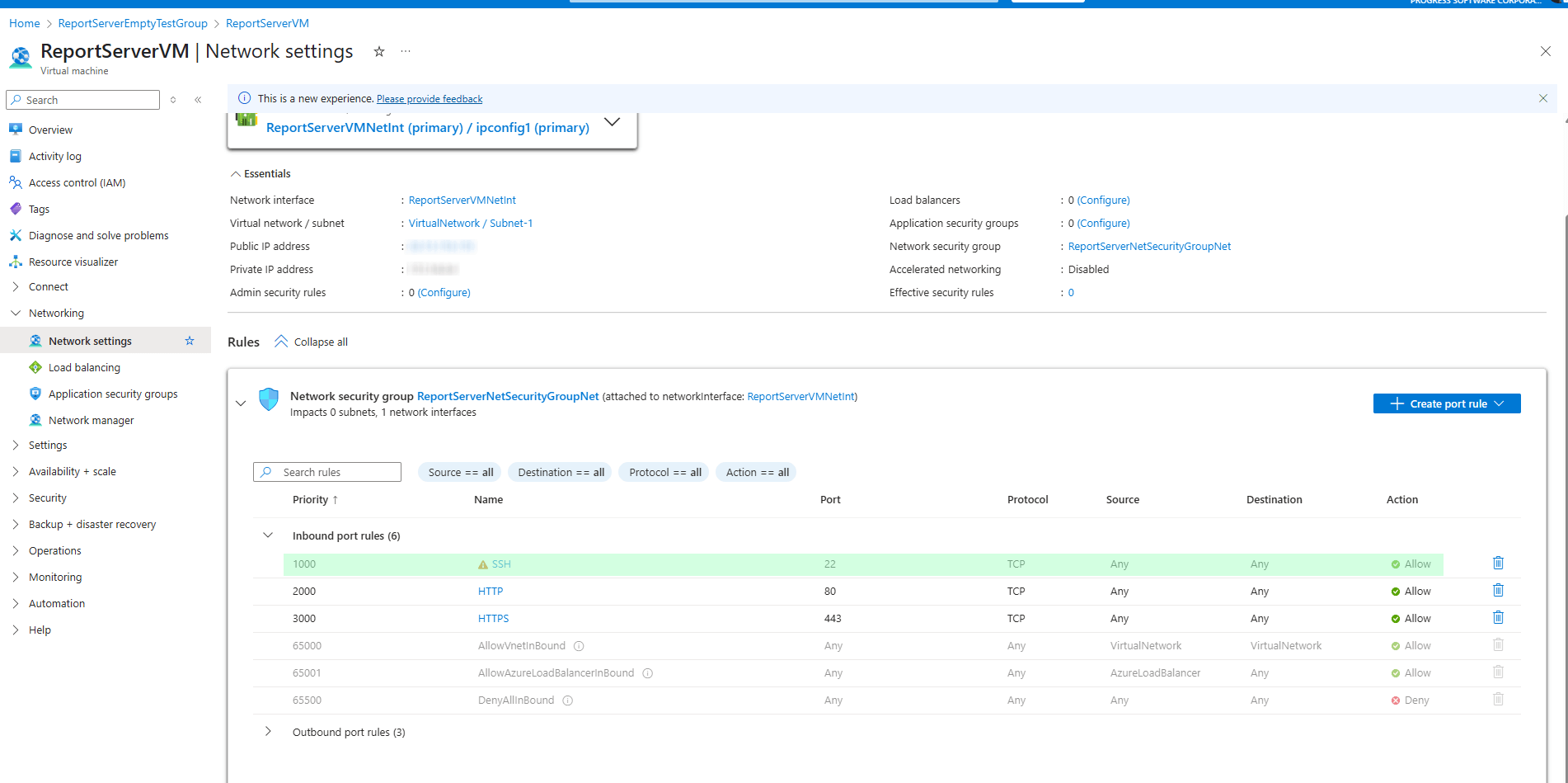 Add the setting for opening port 22 of the Virtual Machine.