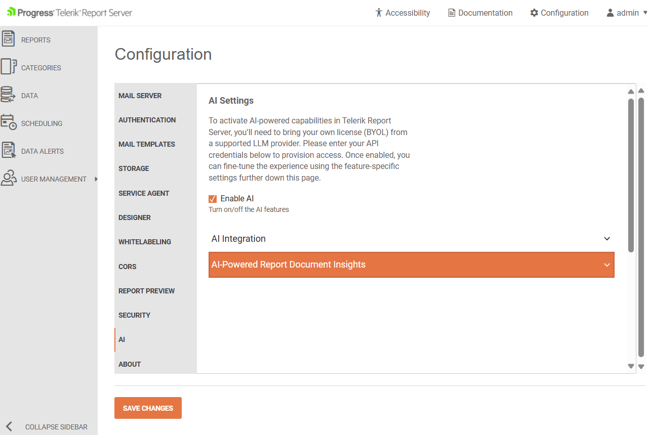 An image of the Report Server with the AI Dialog being opened