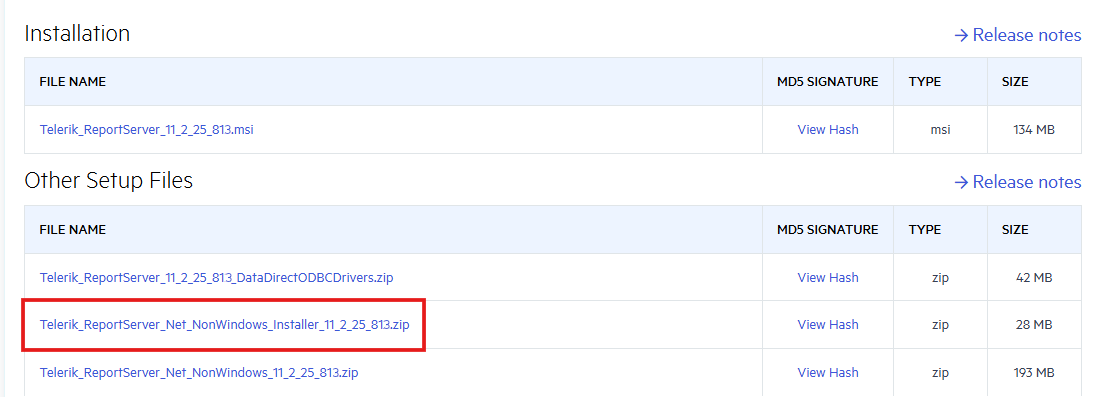 The Linux Installer for Report Server available for download from the Telerik downloads page