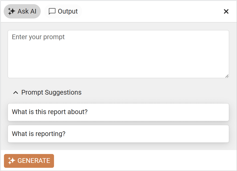 An Image of how the Ask AI Prompt will look with custom questions in the Report Server